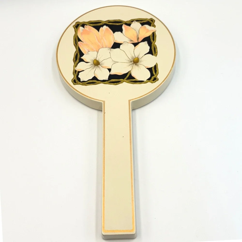 Vintage Otagiri Magnolia Double Hand Mirror MaryAnn Baker Japanese Lacquerware l